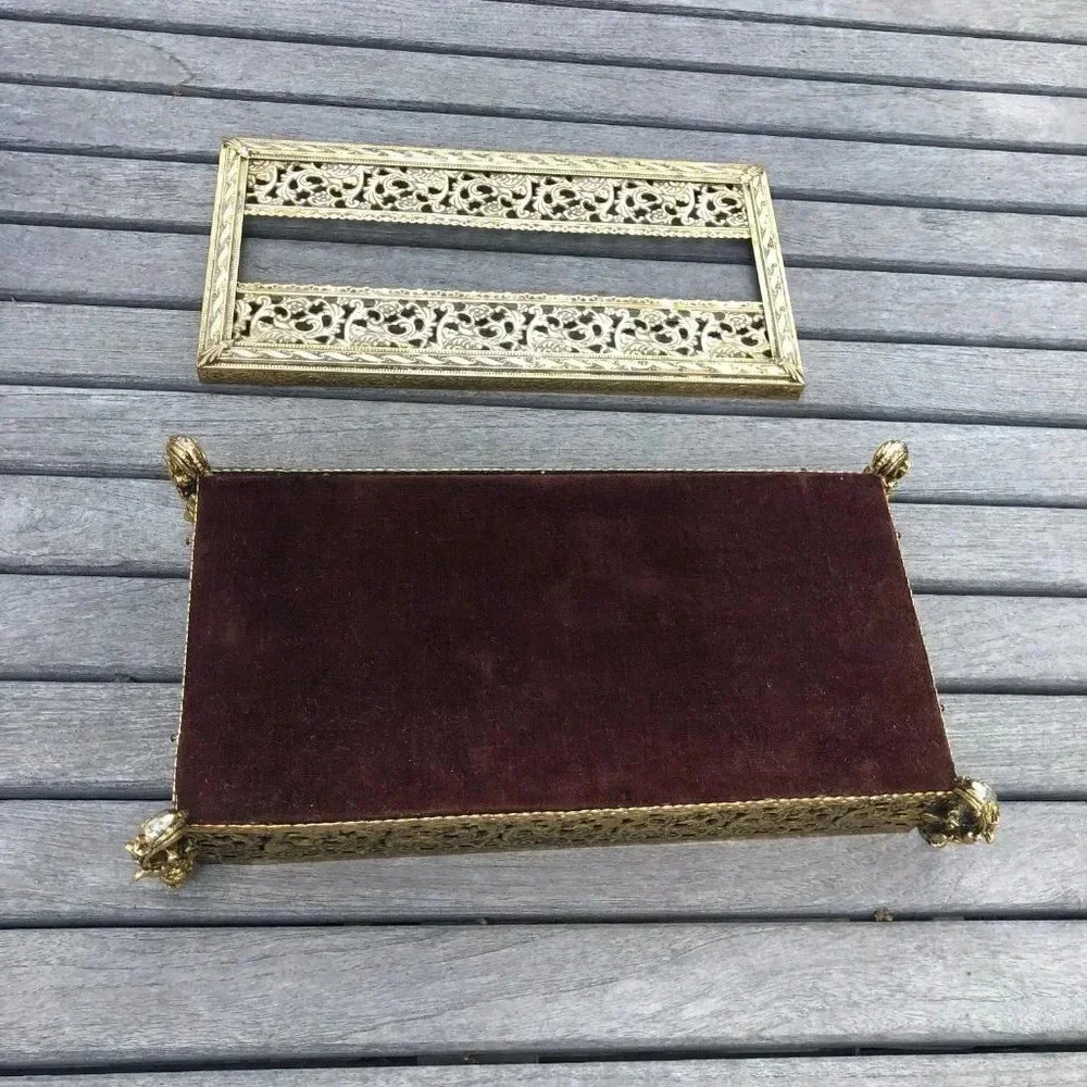 Hollywood Regency Gold Metal Cherub Filagree Tissue Holder